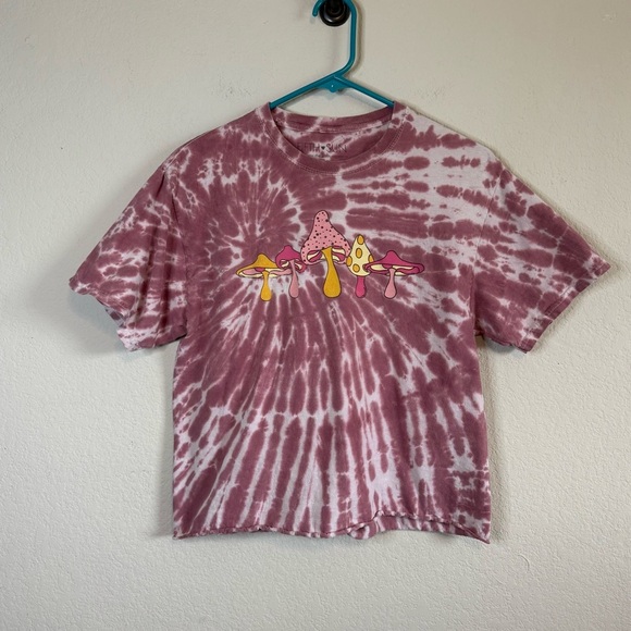 Fifth Sun Pink Tie Dye Mushroom Graphic Short Sleeve Baby Tee T Shirt Size MED - Picture 1 of 9
